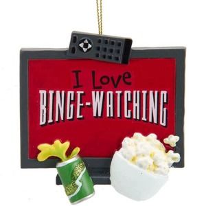 "I Love Binge-Watching" Sign Ornament w/ Remote, Soda, and Chips